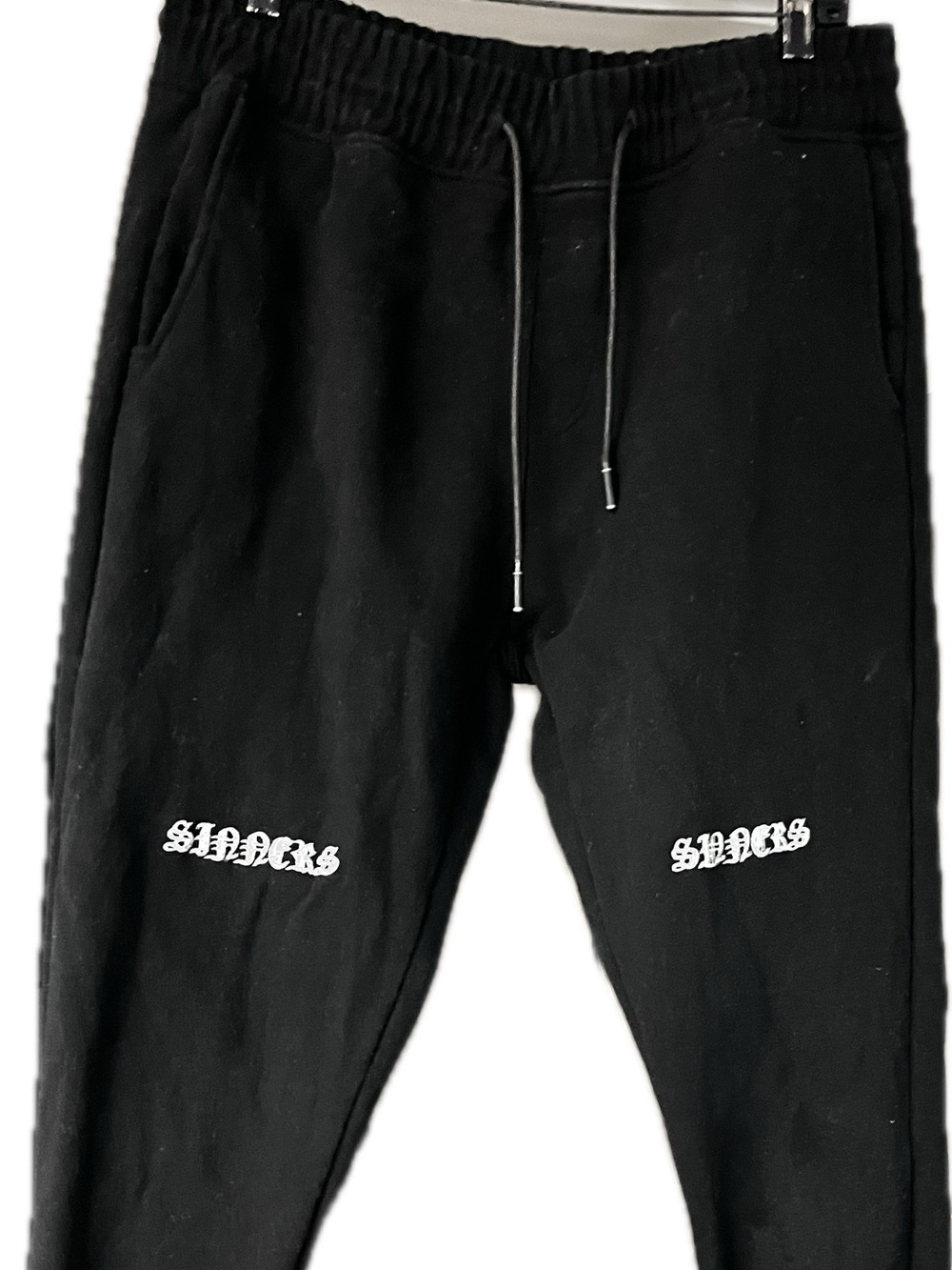 RtA Black Drawstring Sweatpants SINNERS EMBROIDERED medium w/Subtle Logo vintage